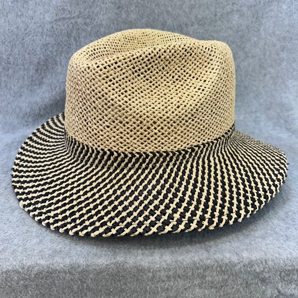 Two-Tone Patterned Mens Tan Bad Hat Poker Woven Straw Fedora Hat 24.5in OS